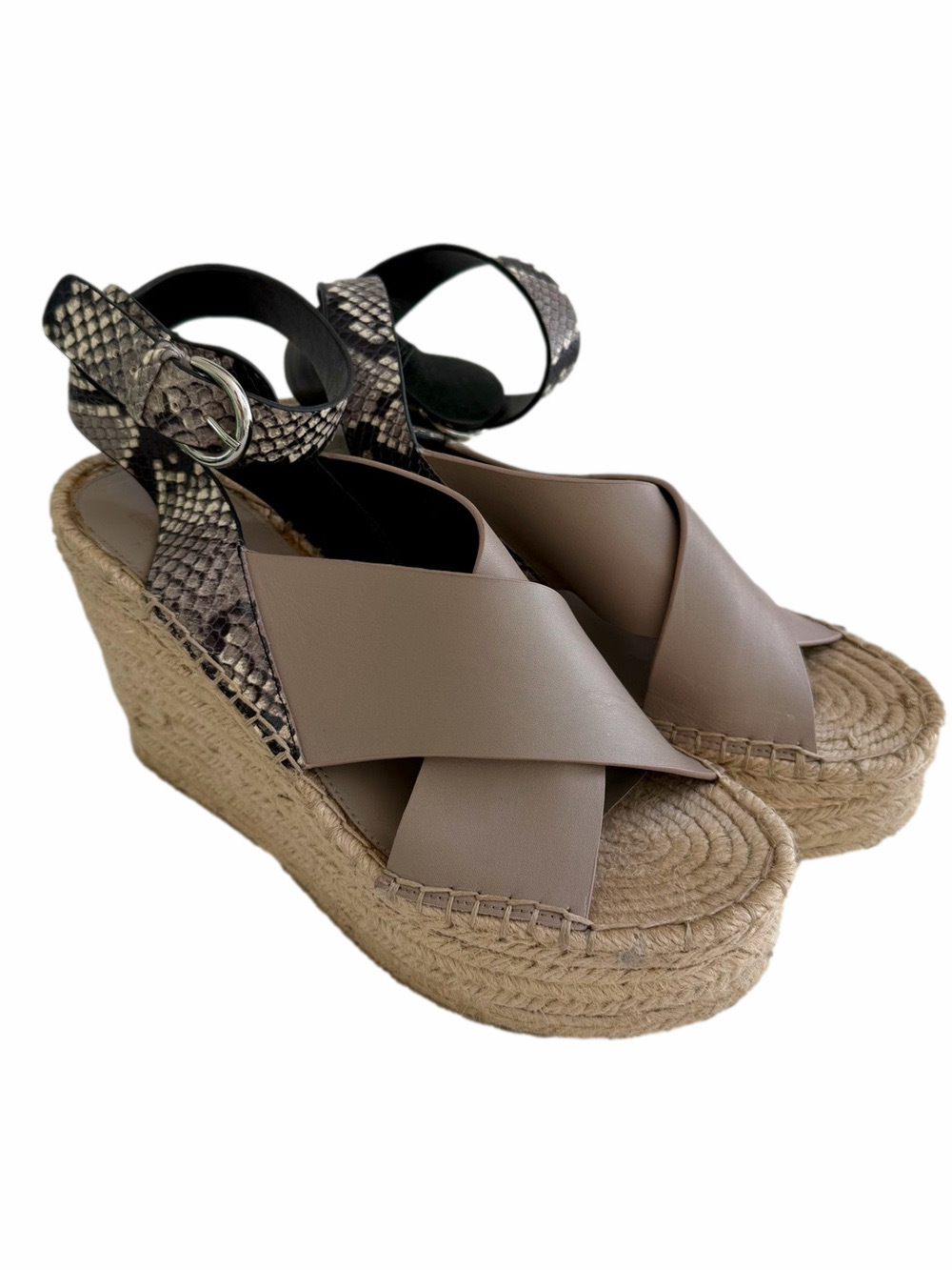 Marc Fisher Abacia Taupe Snakeskin Print Leather Platform Jute Wedge Heels 9.5